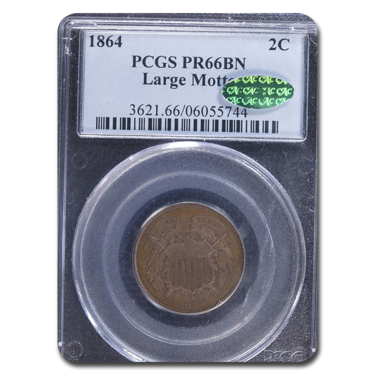 Buy 1864 Two Cent Piece PR-66 PCGS CAC (Brown, Large Motto)