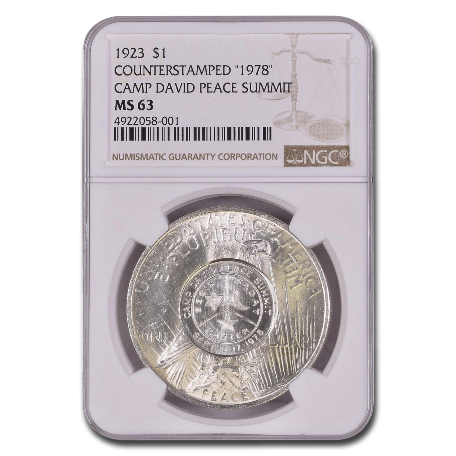 Buy 1923 Peace Dollar MS-63 NGC (Counterstamped 1978 Camp David)