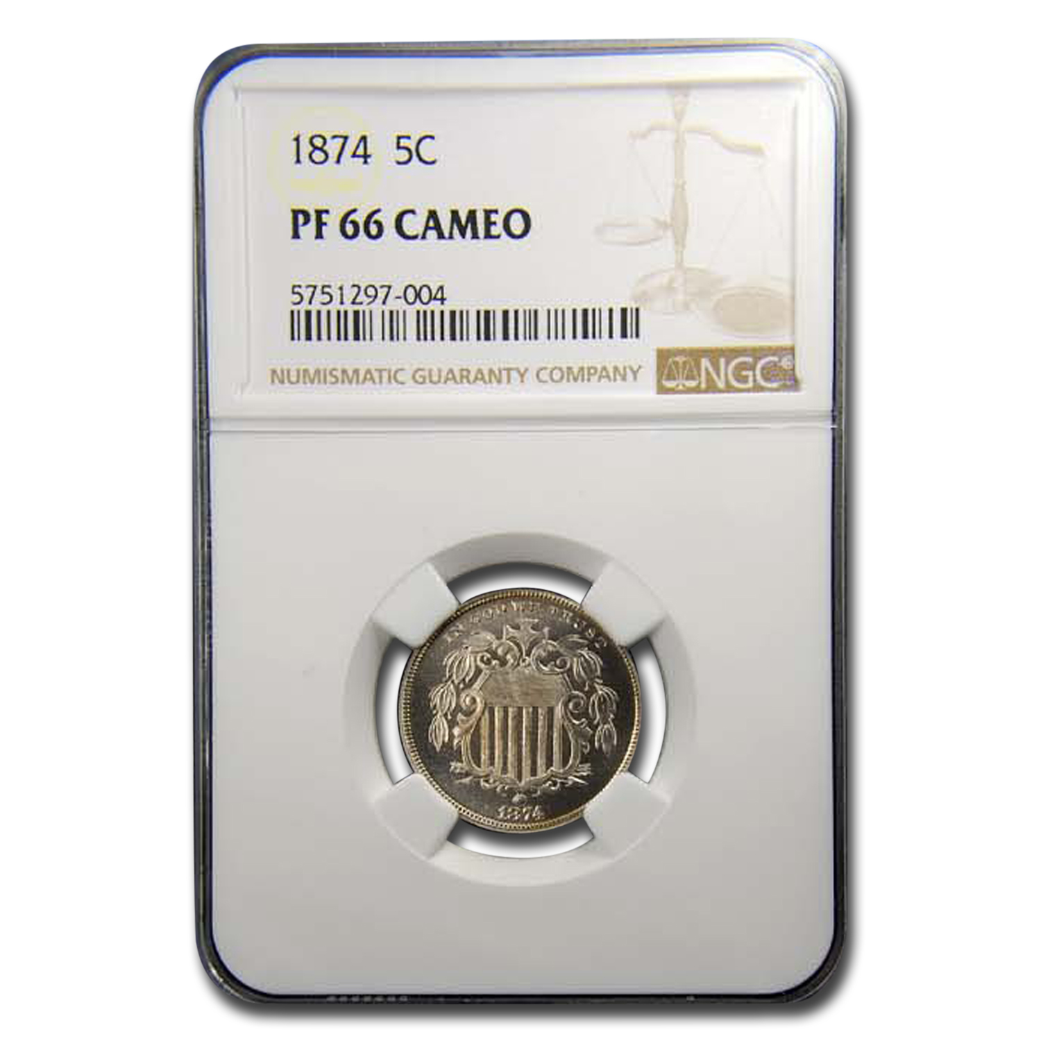 Buy 1874 Shield Nickel PF-66 Cameo NGC