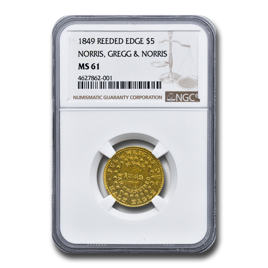 Buy 1849 $5 Gold Half Eagle Greg & Norris California MS-61 NGC