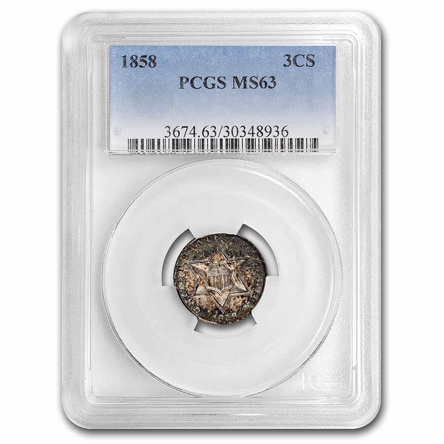 Buy 1858 Three Cent Silver MS-63 PCGS - Click Image to Close