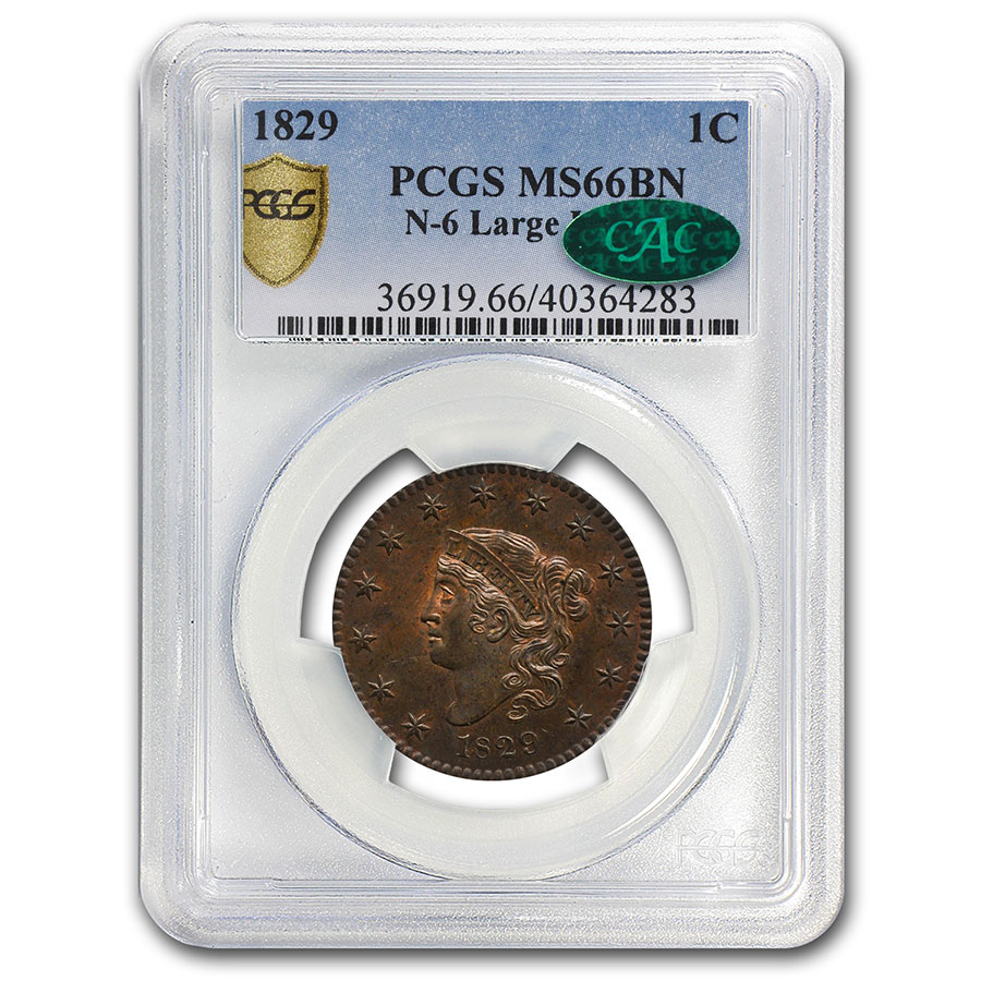 Buy 1829 Large Cent MS-66 PCGS CAC (Brown, N-6 Large Letters)