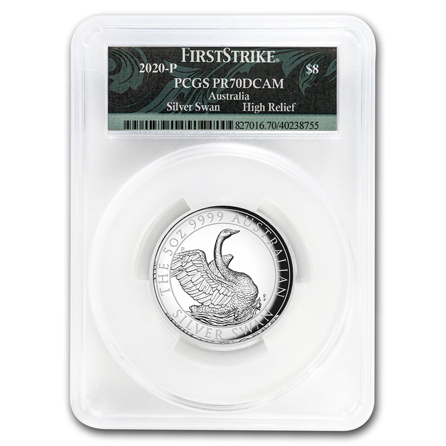 Buy 2020 Australia 5 oz Silver Swan PR-70 PCGS (FS, Swan Label)