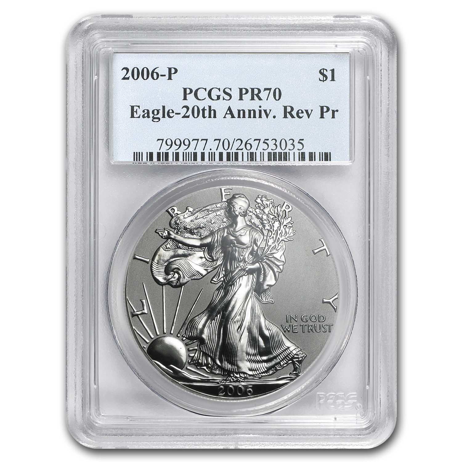 Buy 2006-P Reverse Proof Silver Eagle PR-70 PCGS (20th Anniv)