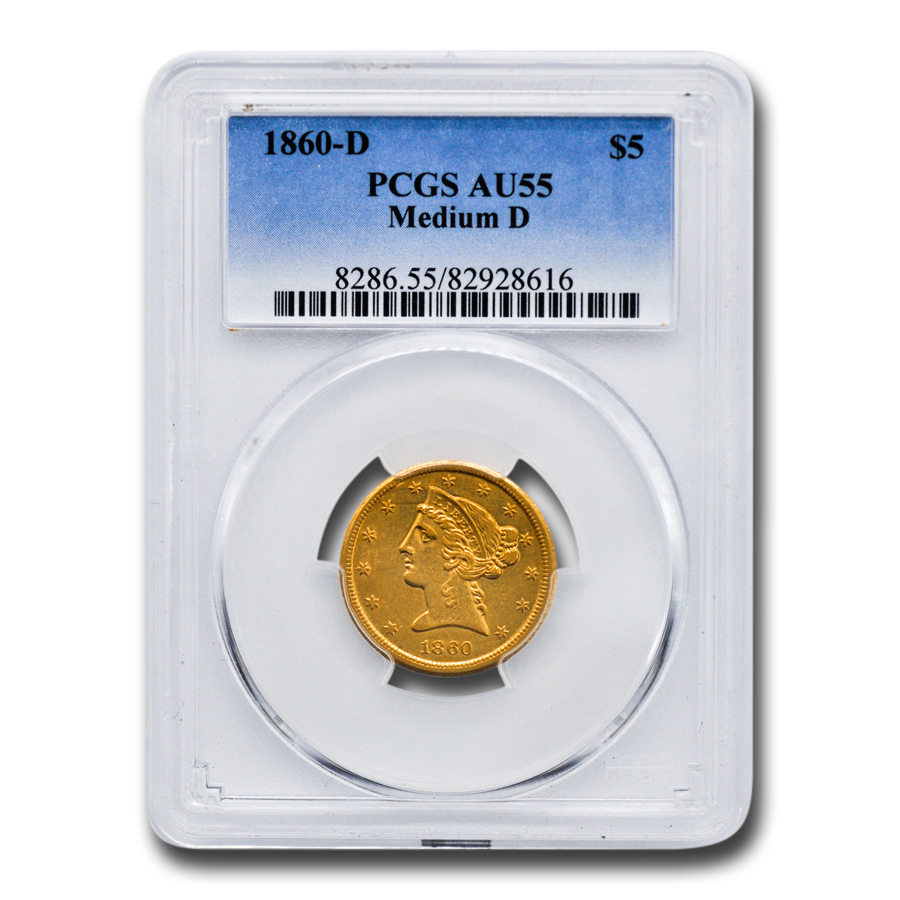 Buy 1860-D $5 Liberty Gold Half Eagle AU-55 PCGS (Medium D)