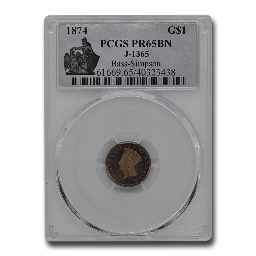 Buy 1874 $1 Indian Head Pattern PR-65 PCGS (Brown, J-1365)