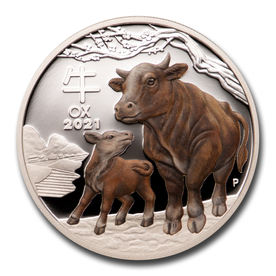 Buy 2021 AUS 1 oz Silver Lunar Ox Proof Colorized (w/box & COA)