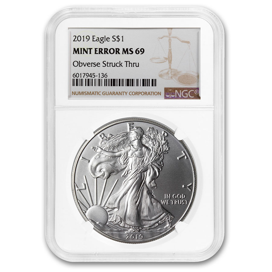 Buy Random Year U.S Silver Eagle MS-69 NGC (Error, Obv Struck Thru)