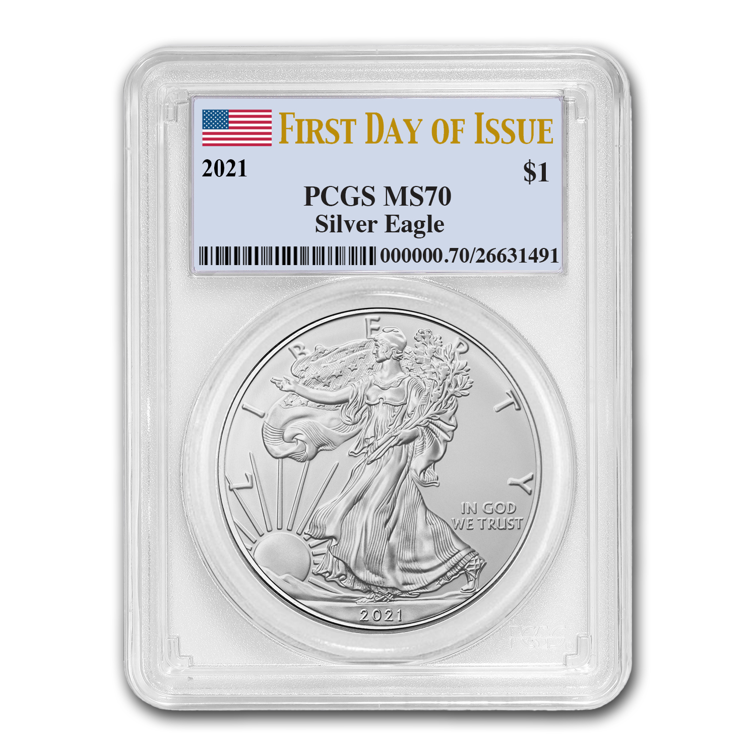 Buy 2021 American Silver Eagle MS-70 PCGS (First Day of Issue)
