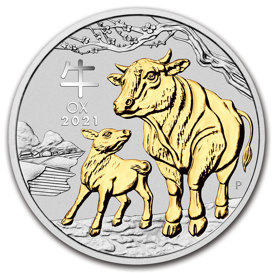 Buy 2021 Australia 1 oz Silver Lunar Ox (Gilded, w/Capsule & COA) - Click Image to Close