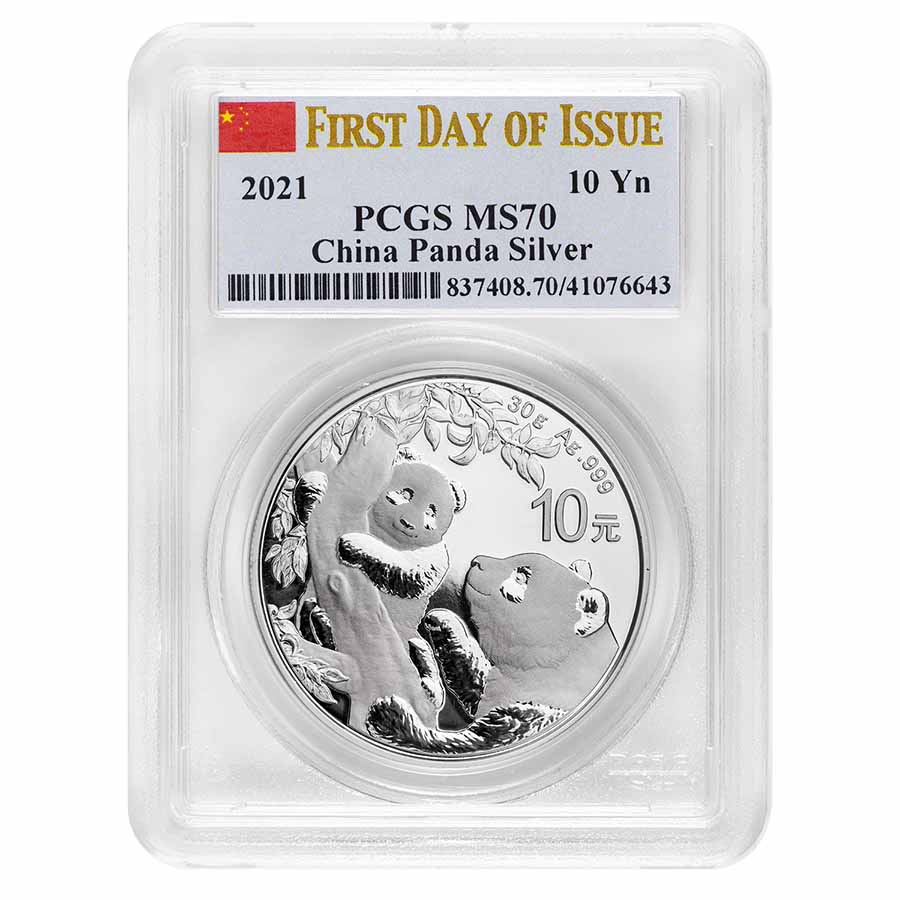 Buy 2021 China 30 gram Silver Panda MS-70 PCGS (FDI, Flag Label)