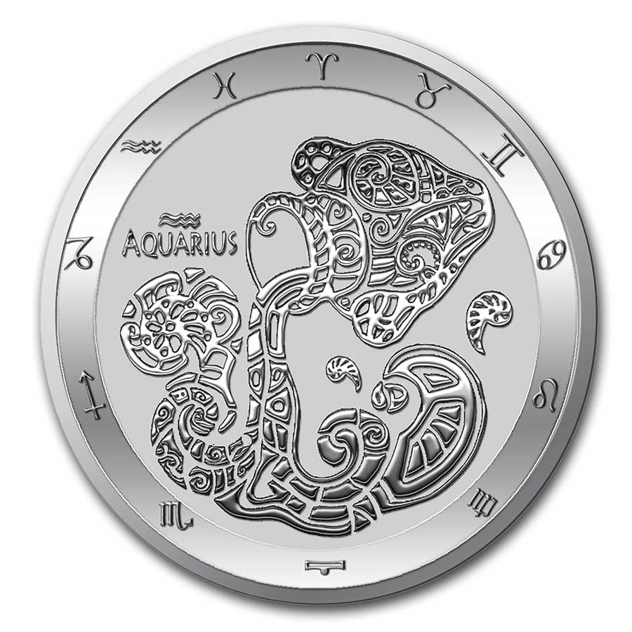 Buy 2021 Tokelau 1 oz Silver $5 Zodiac Series: Aquarius BU - Click Image to Close