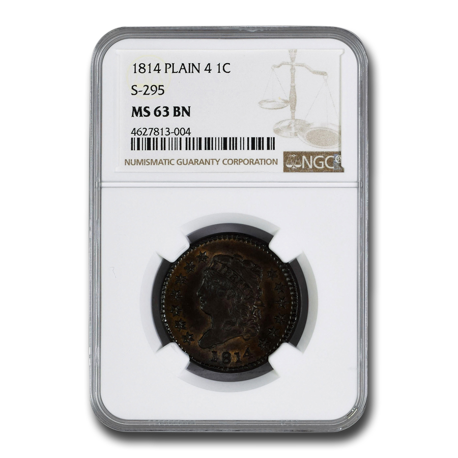Buy 1814 Large Cent MS-63 NGC (Plain 4 S-295, Brown)