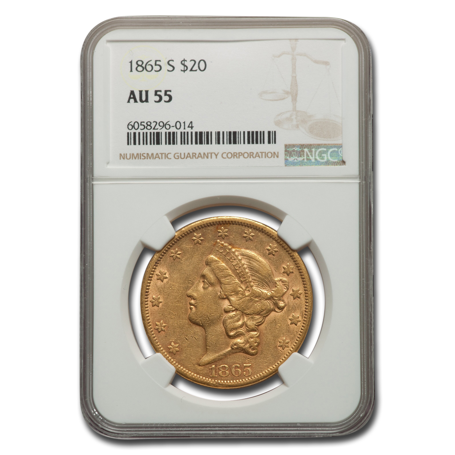 Buy 1865-S $20 Liberty Gold Double Eagle AU-55 NGC - Click Image to Close