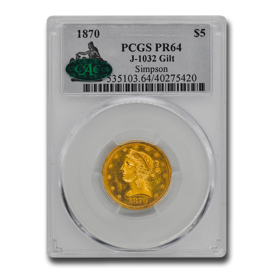 Buy 1870 $5 Lib Au Half Eagle Pat PR-64 J-1032 Gilt