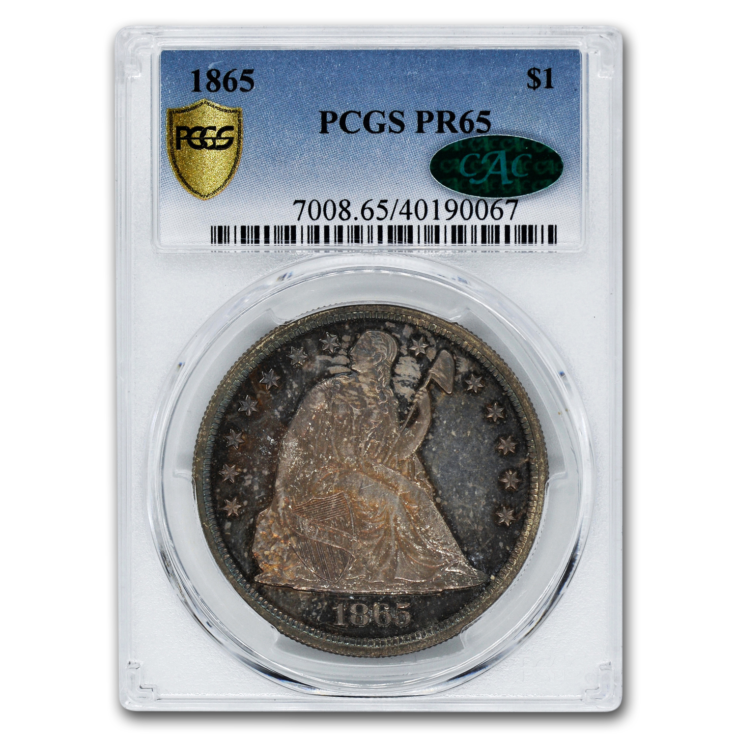 Buy 1865 Liberty Seated Dollar PR-65 PCGS CAC