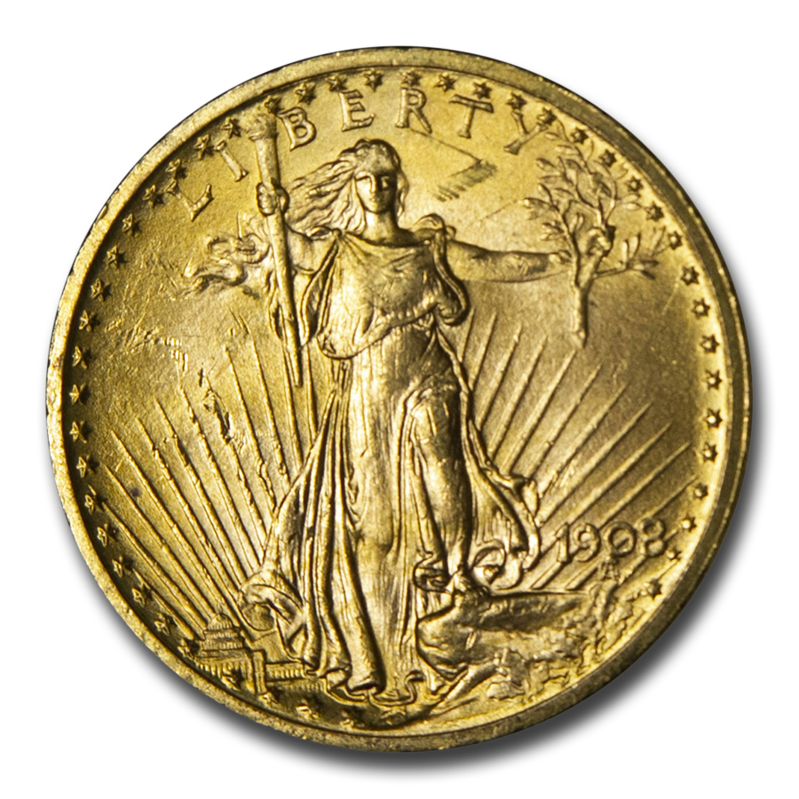 Buy 1908 $20 Saint-Gaudens Gold Double Eagle No Motto BU