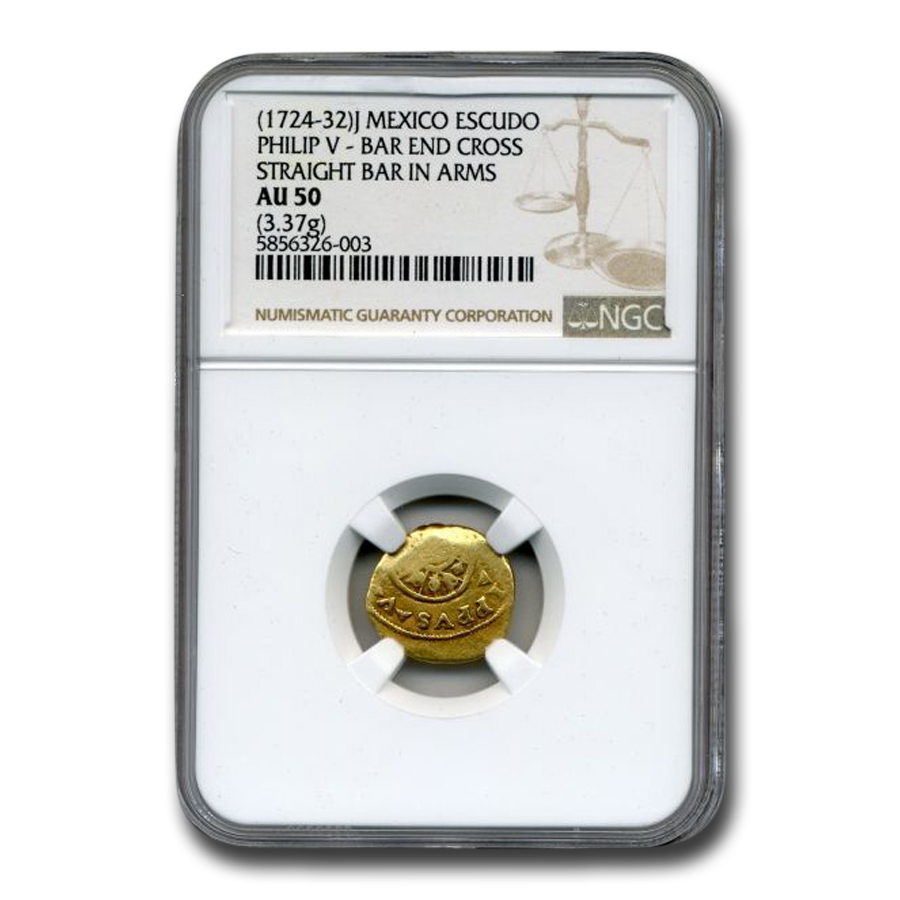 Buy (1724-32) J Mexico Gold Escudo Philip V Bar BEC/SBA AU-50 NGC