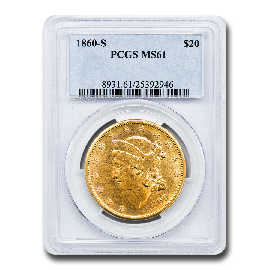 Buy 1860-S $20 Liberty Gold Double Eagle MS-61 PCGS