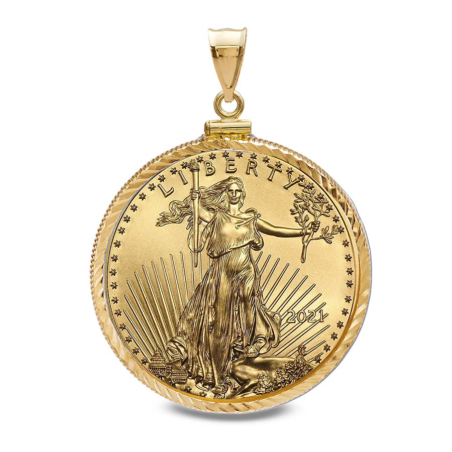 Buy 2021 1 oz Gold Eagle Pendant (Diamond-ScrewTop Bezel) - Click Image to Close