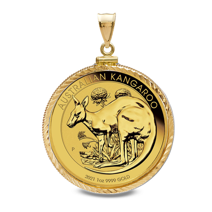 Buy 2021 1 oz Gold Kangaroo Pendant (Diamond-ScrewTop Bezel) - Click Image to Close