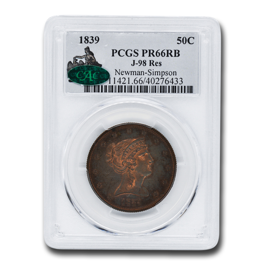 Buy 1839 Half Dollar Pattern PR-66 PCGS CAC (Red/Brown, J-98 Res)