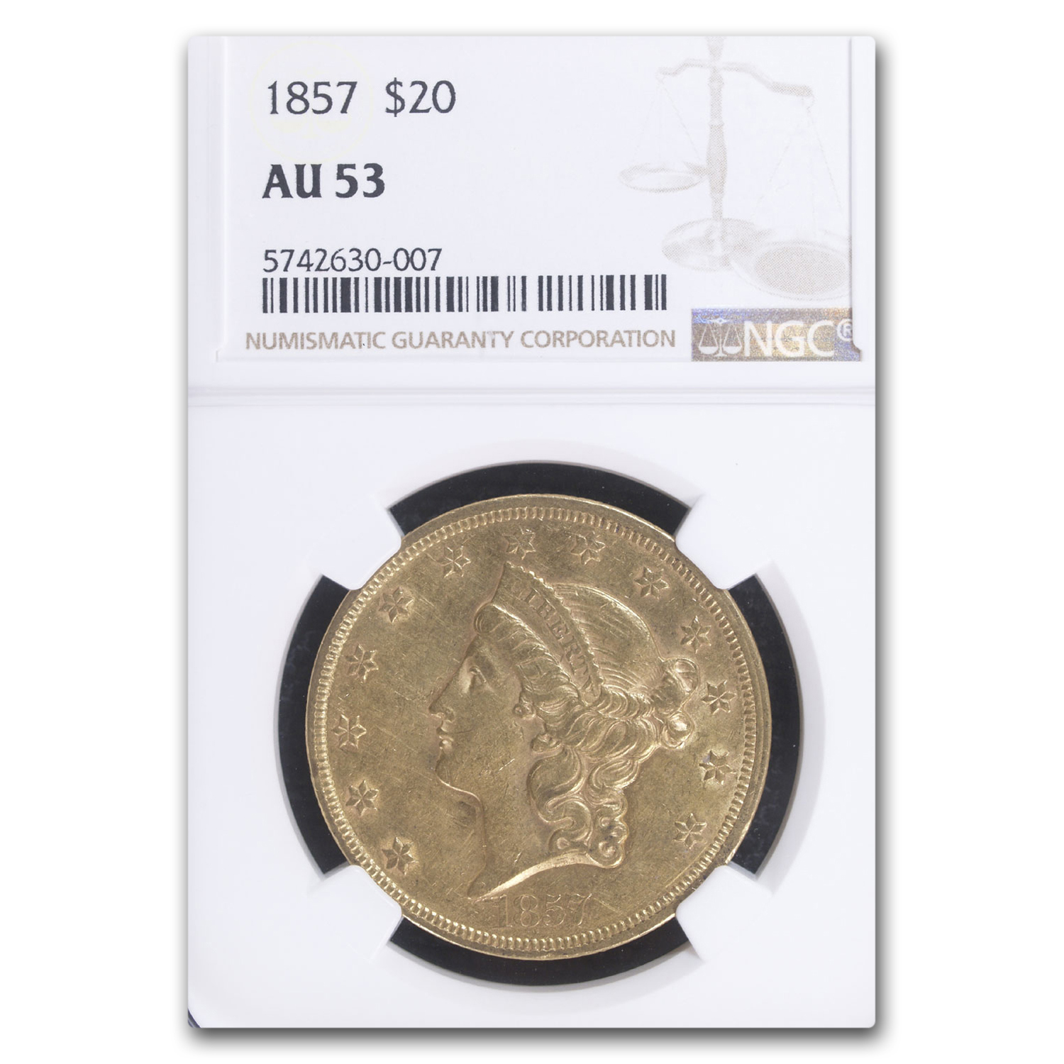 Buy 1857 $20 Liberty Gold Double Eagle AU-53 NGC