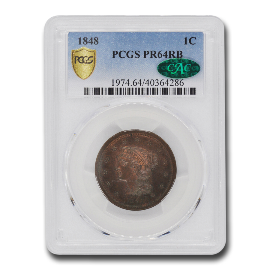 Buy 1848 Large Cent PR-64 PCGS CAC (Red/Brown)