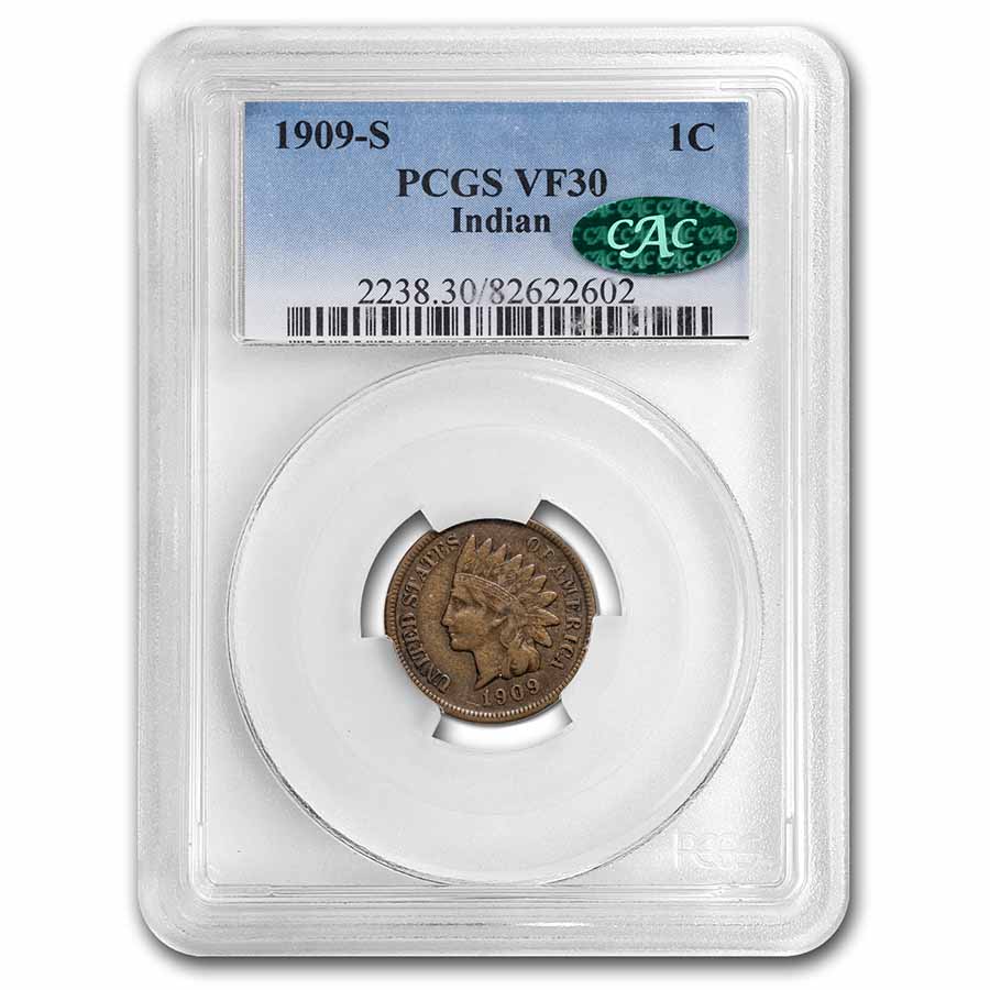 Buy 1909-S Indian Head Cent VF-30 PCGS CAC (Brown)