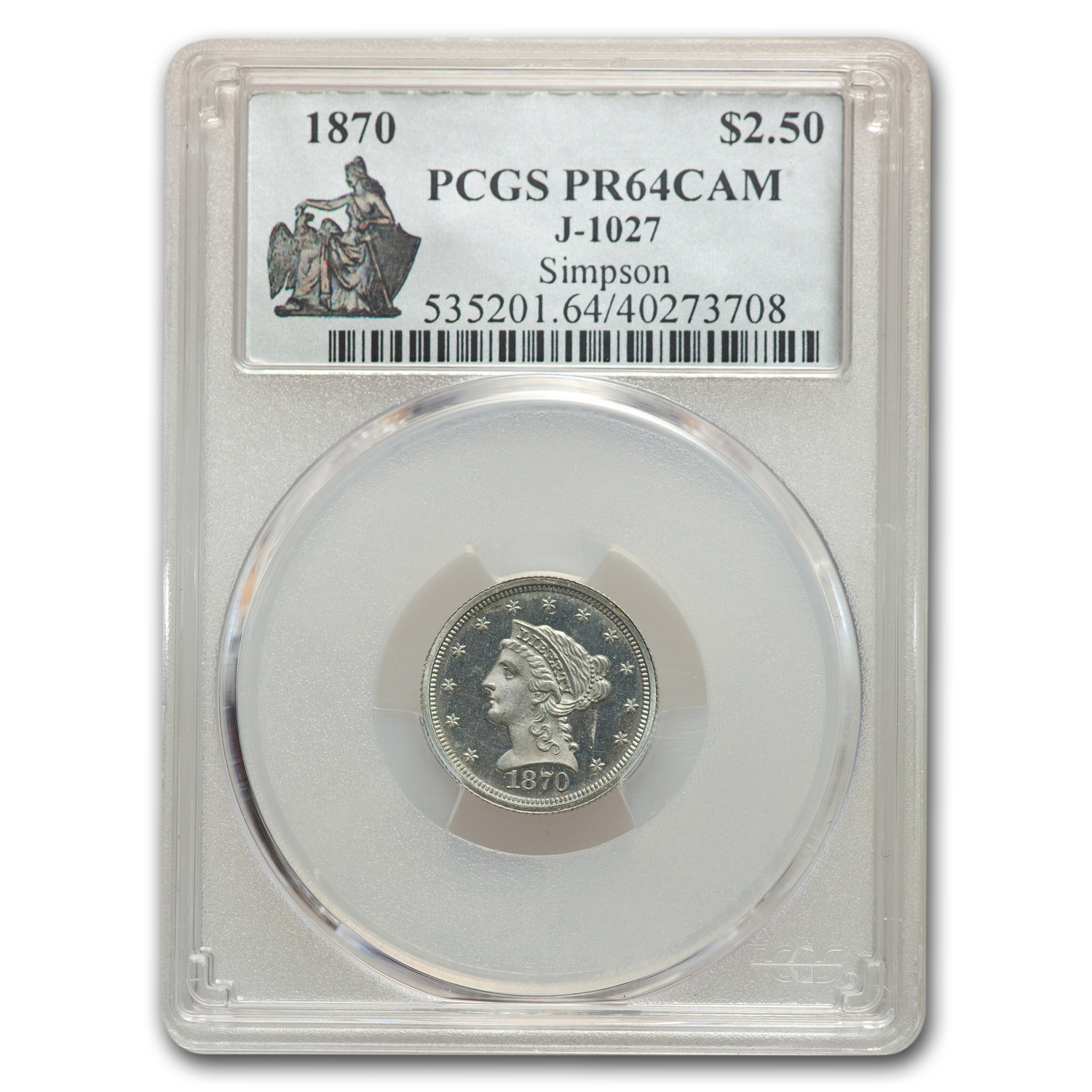 Buy 1870 $2.50 Pattern PR-64 Cameo PCGS (J-1027)