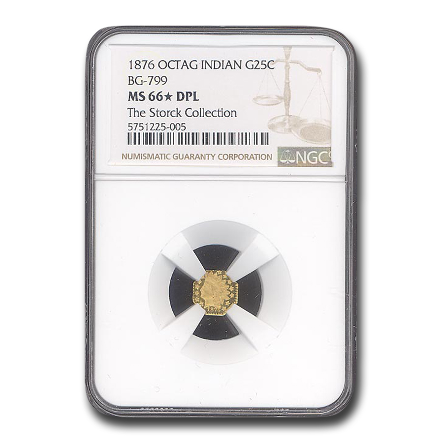 Buy 1876 Indian Octagonal 25 Cent Gold MS-66* NGC (DPL BG-789)