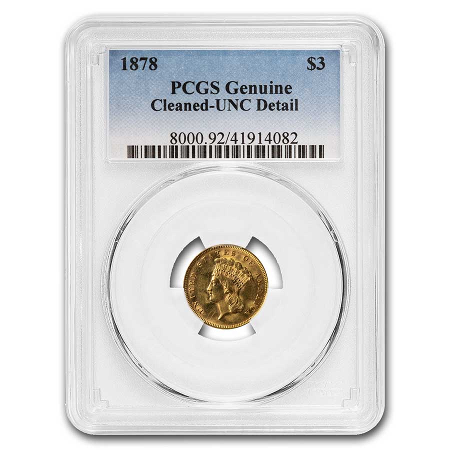Buy 1878 $3 Gold Princess Unc Details PCGS (Cleaned)
