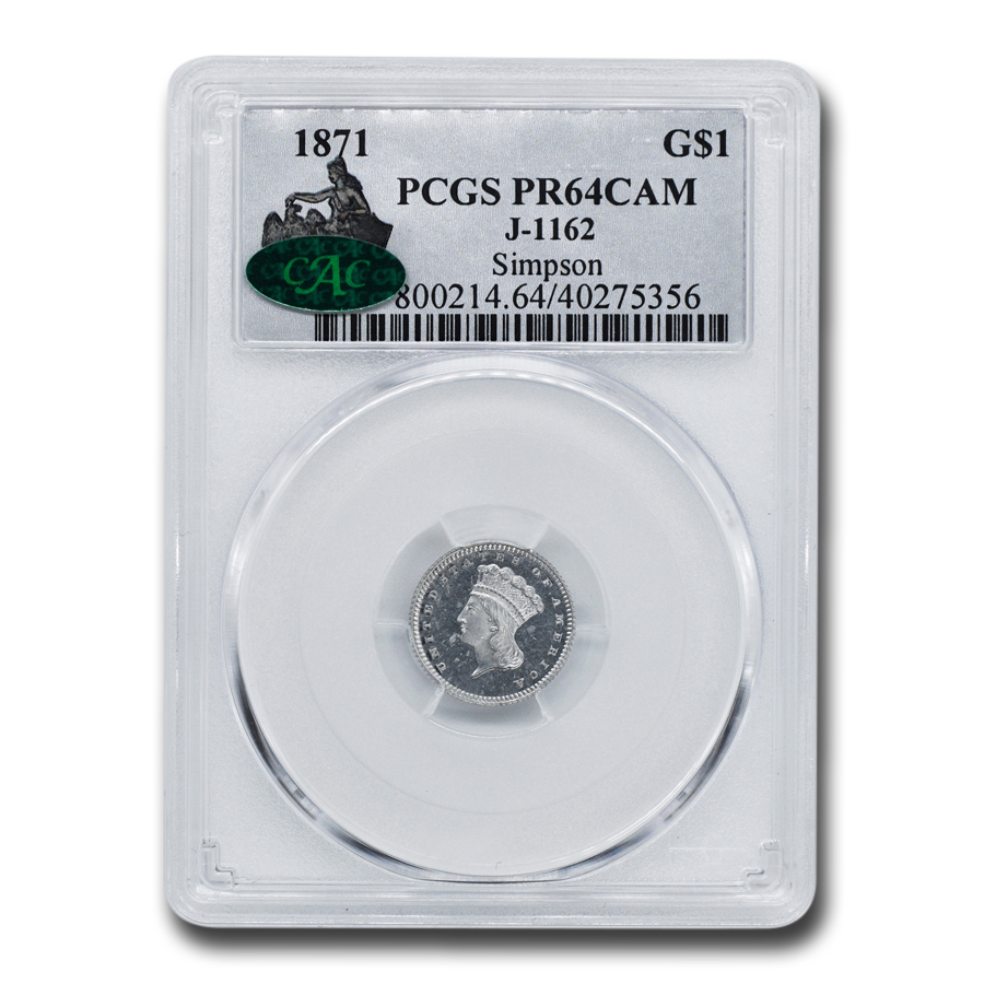 Buy 1871 $1.00 Pattern Dollar PR-64 Cameo PCGS CAC (J-1162)