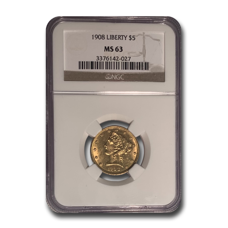 Buy 1908 $5 Liberty Gold Half Eagle MS-63 NGC