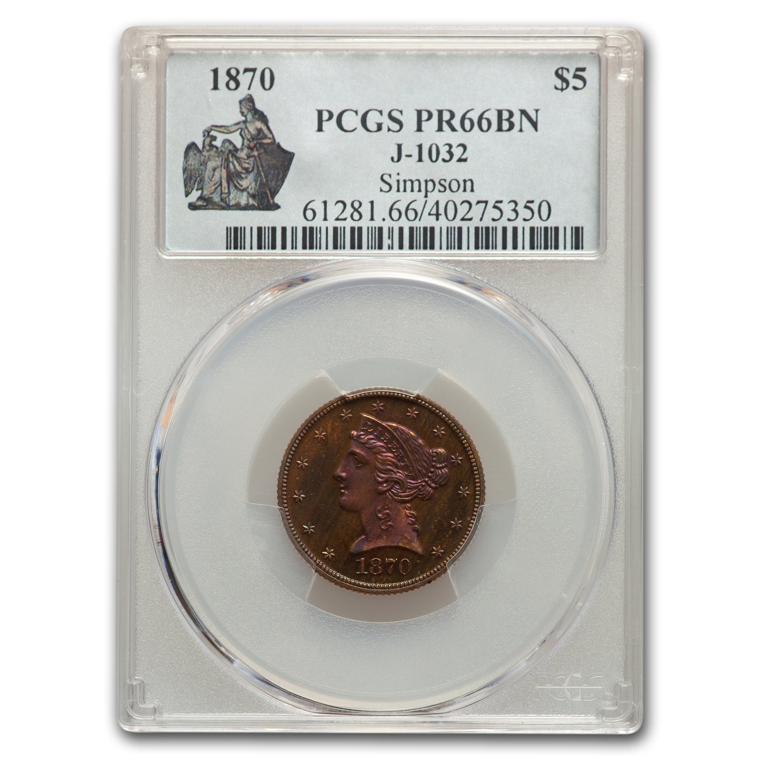 Buy 1870 $5 Liberty Half Eagle Pattern PR-66 PCGS (Brown J-1032)