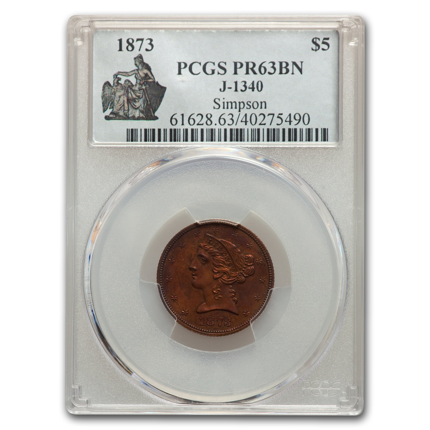 Buy 1873 $5 Liberty Half Eagle Pattern PR-63 PCGS (Brown J-1340)