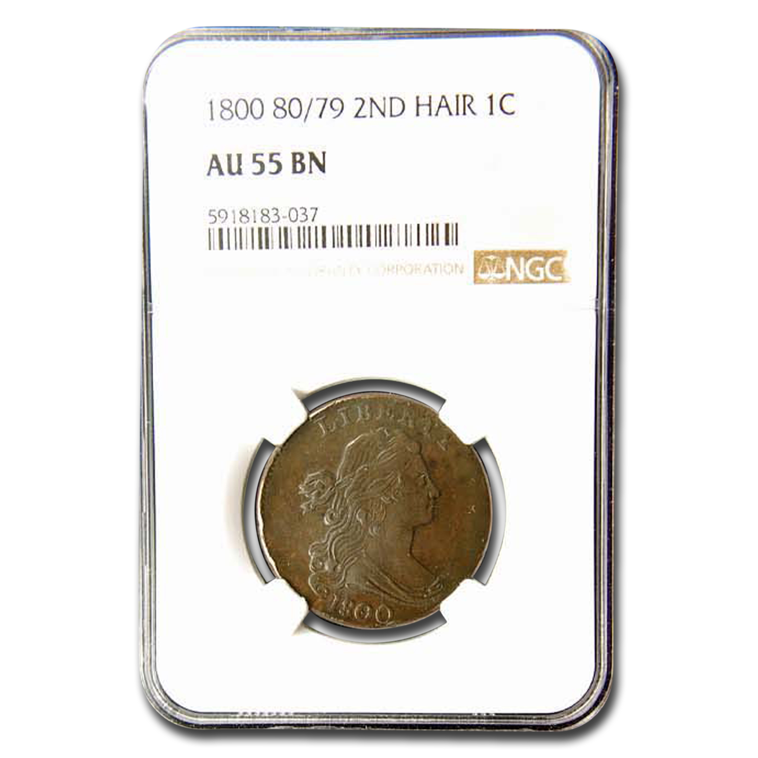 Buy 1800 80/79 Draped Bust Large Cent AU-55 NGC (Brown, 2nd Hair)