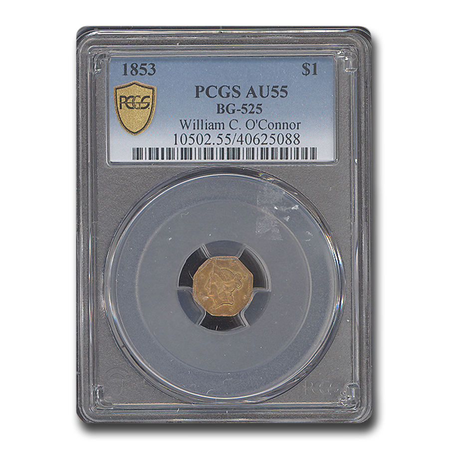 Buy 1853 Liberty Octagonal One Dollar Gold AU-55 PCGS (BG-525)