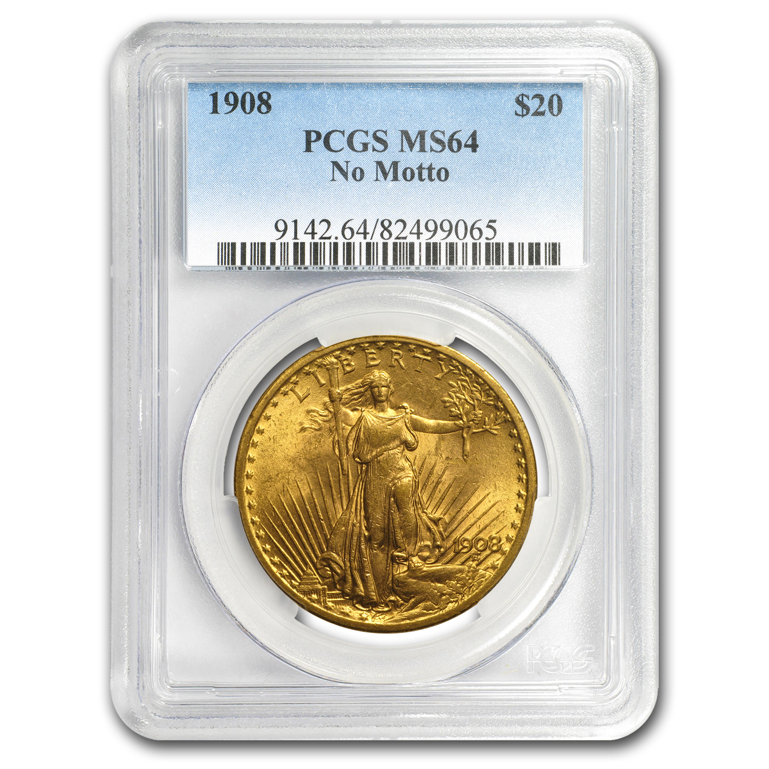 Buy 1908 $20 Saint-Gaudens Gold Double Eagle No Motto MS-64 PCGS