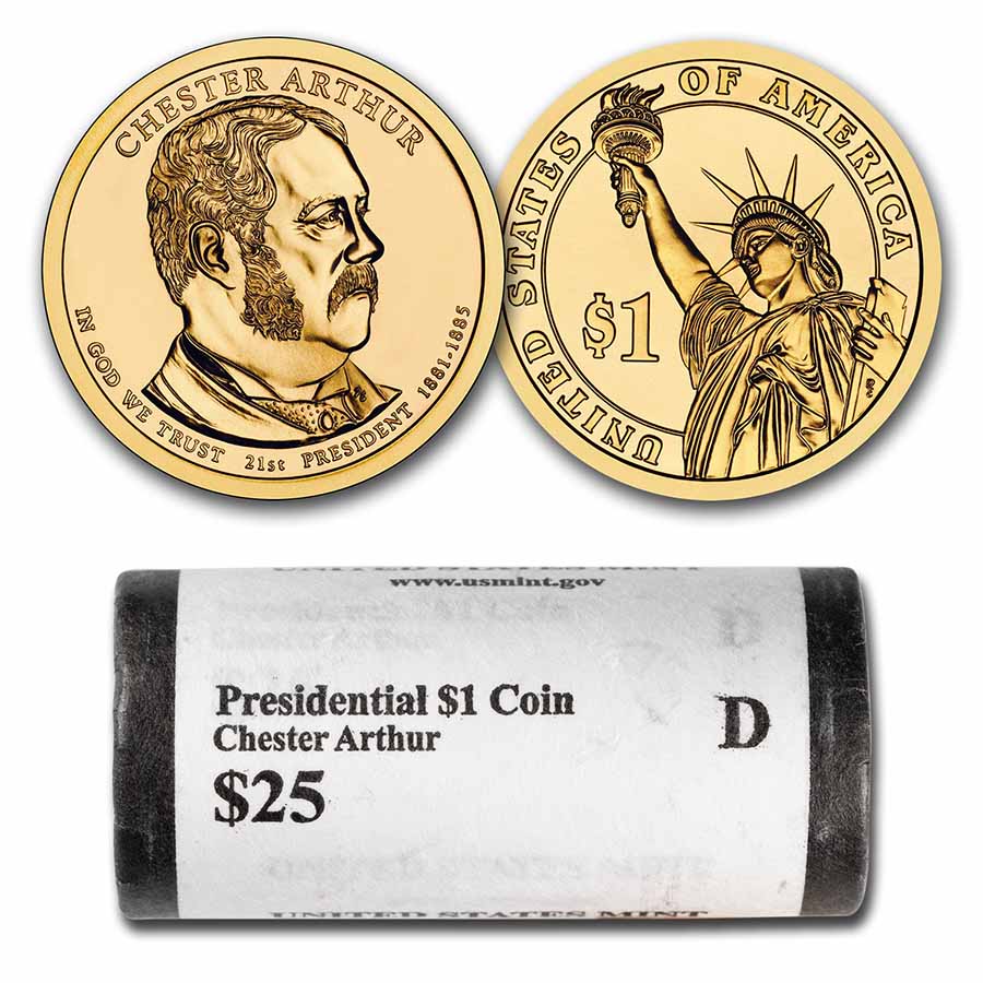 Buy 2012-D Chester Arthur 25-Coin Presidential Dollar Roll BU