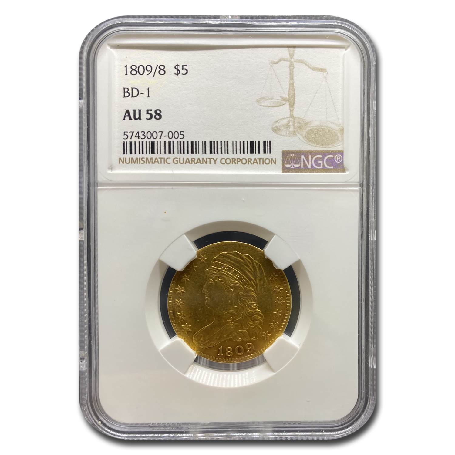 Buy 1809/8 $5 Capped Bust Gold Half Eagle AU-58 NGC (BD-1)
