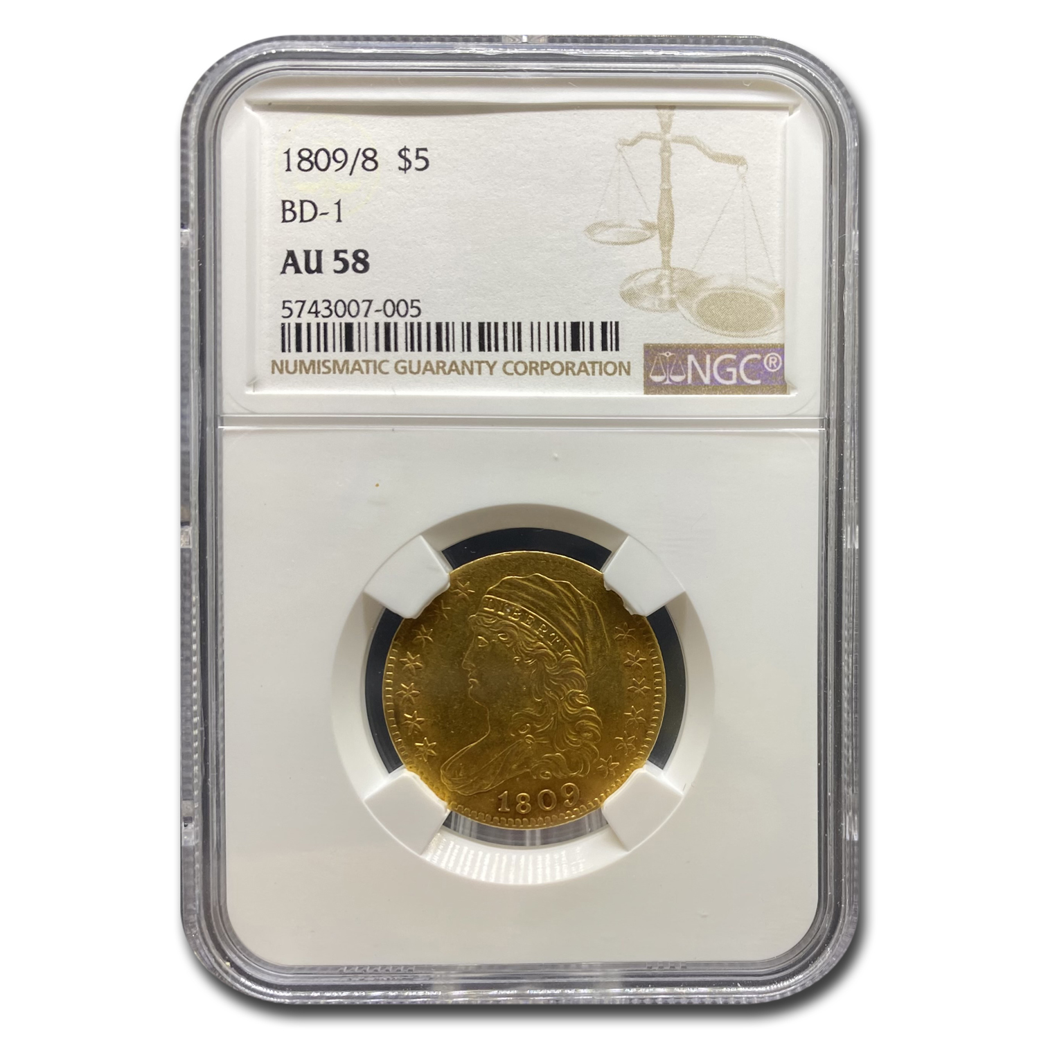 Buy 1809/8 $5 Capped Bust Gold Half Eagle AU-58 NGC (BD-1)