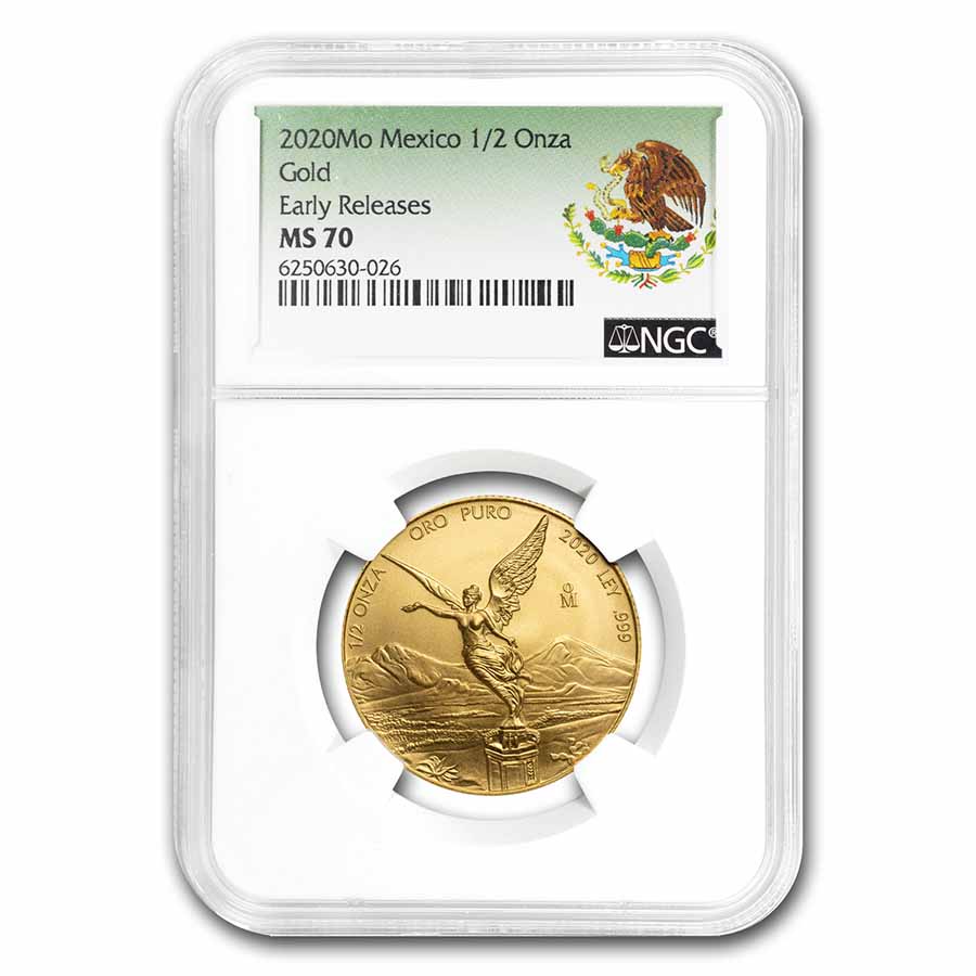 Buy 2020 Mexico 1/2 oz Gold Libertad MS-70 NGC (ER, Coat of Arms)