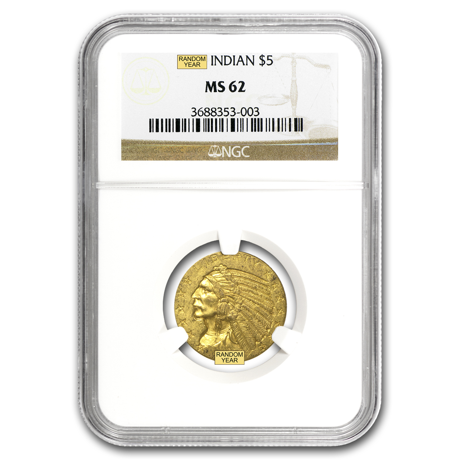 Buy $5 Indian Gold Half Eagle MS-62 NGC