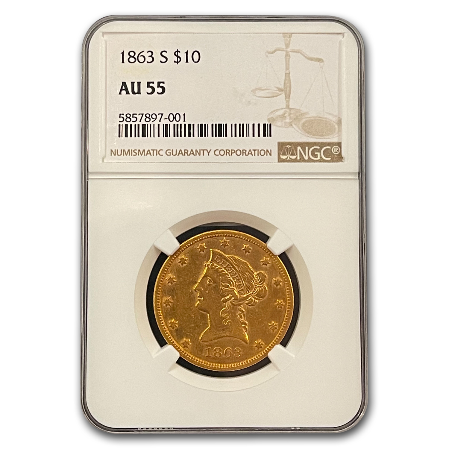 Buy 1863-S $10 Liberty Gold Eagle AU-55 NGC