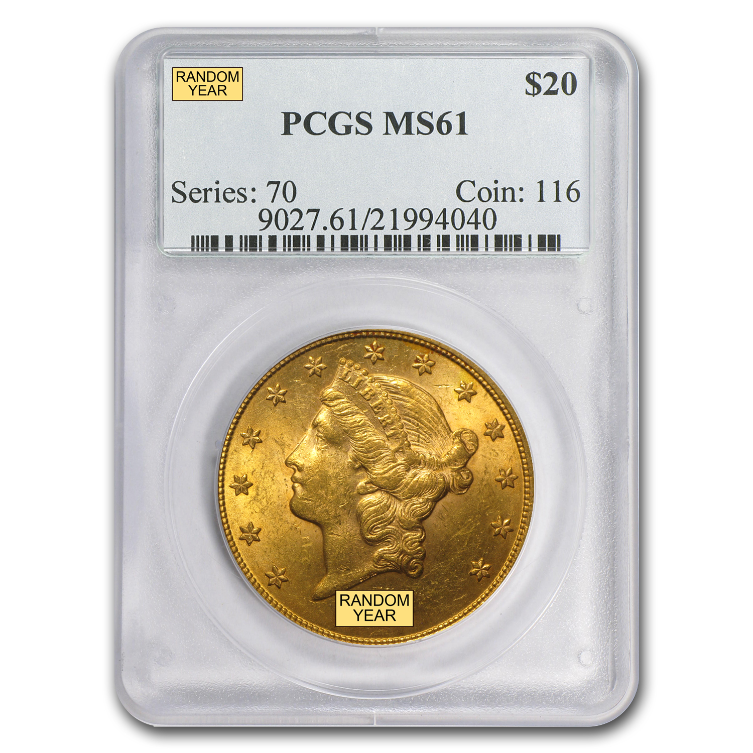 Buy $20 Liberty Gold Double Eagle MS-61 PCGS (Random)