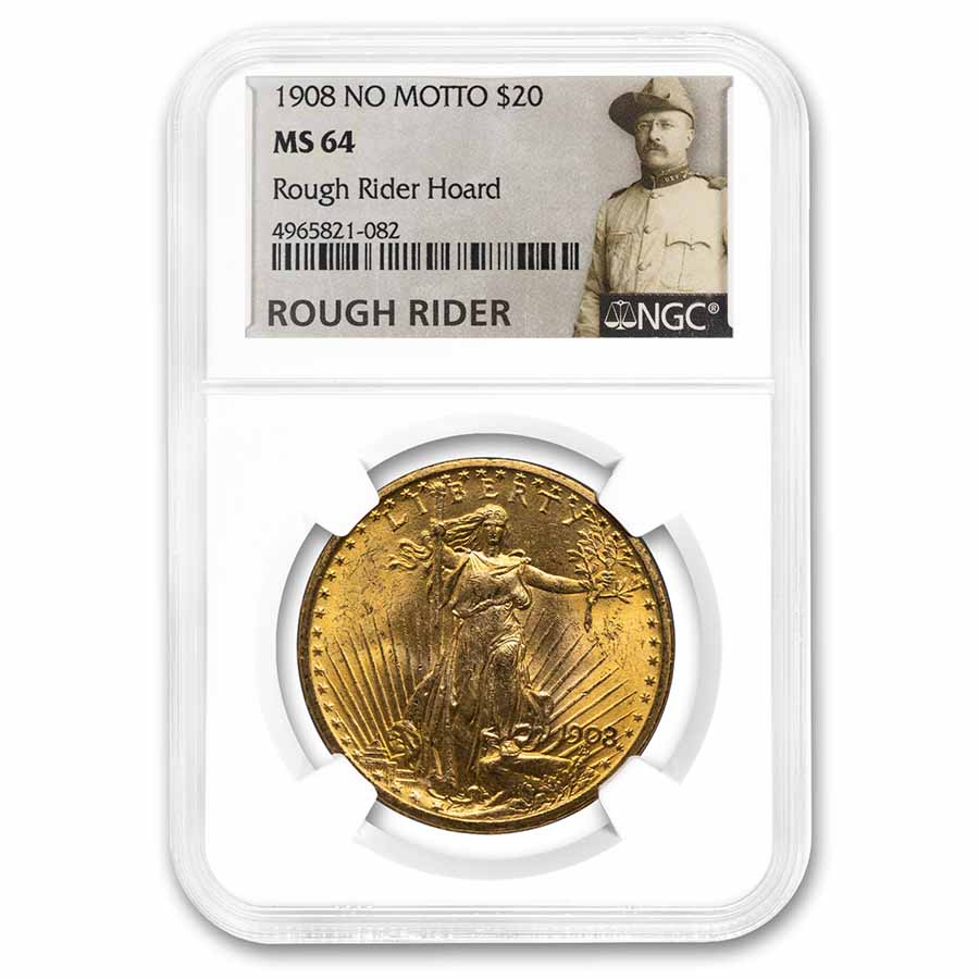 Buy 1908 $20 Saint-Gaudens Gold No Motto MS-64 NGC (Rough Rider)