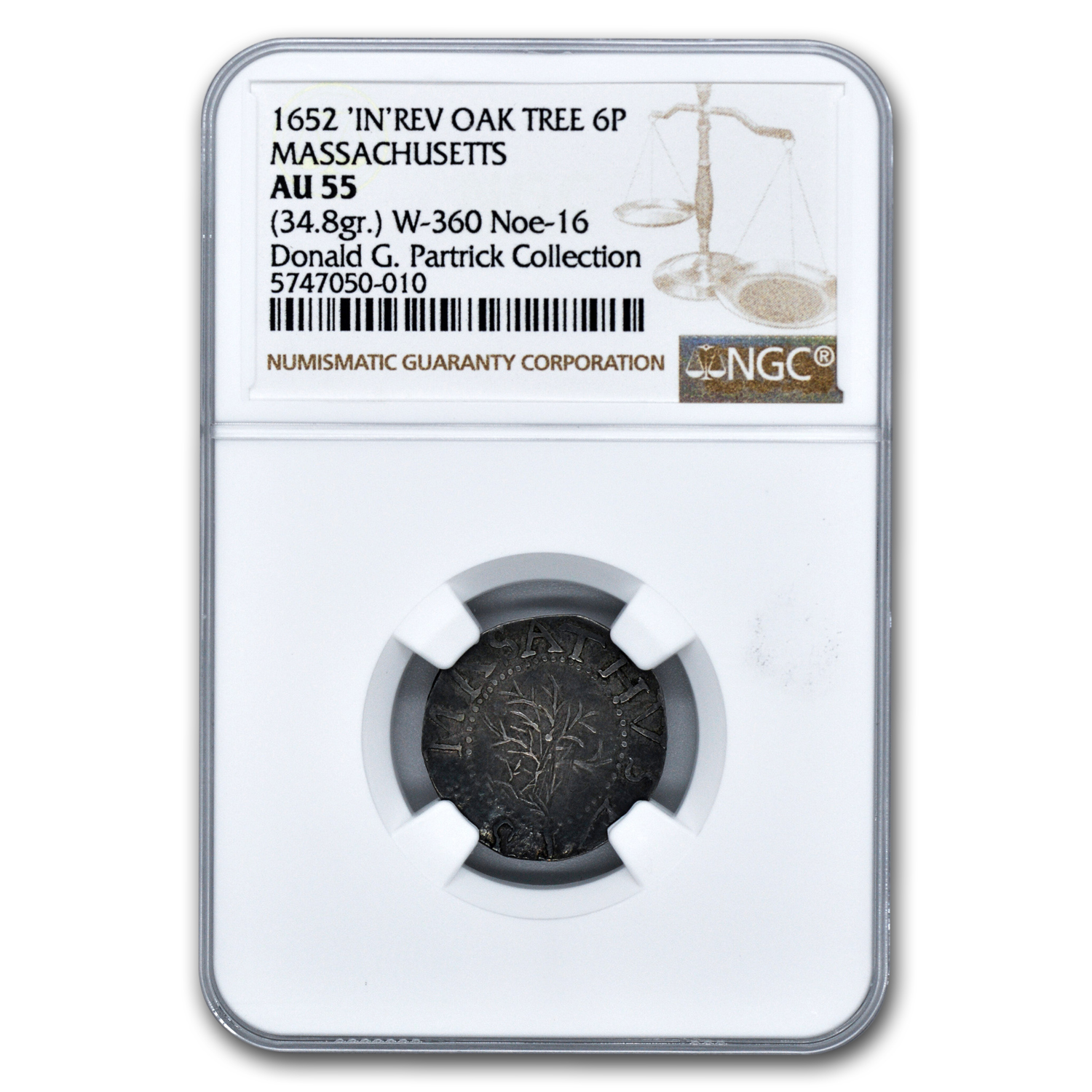 Buy 1652 Oak Tree 6 Pence AU-55 NGC (34.8 grains)