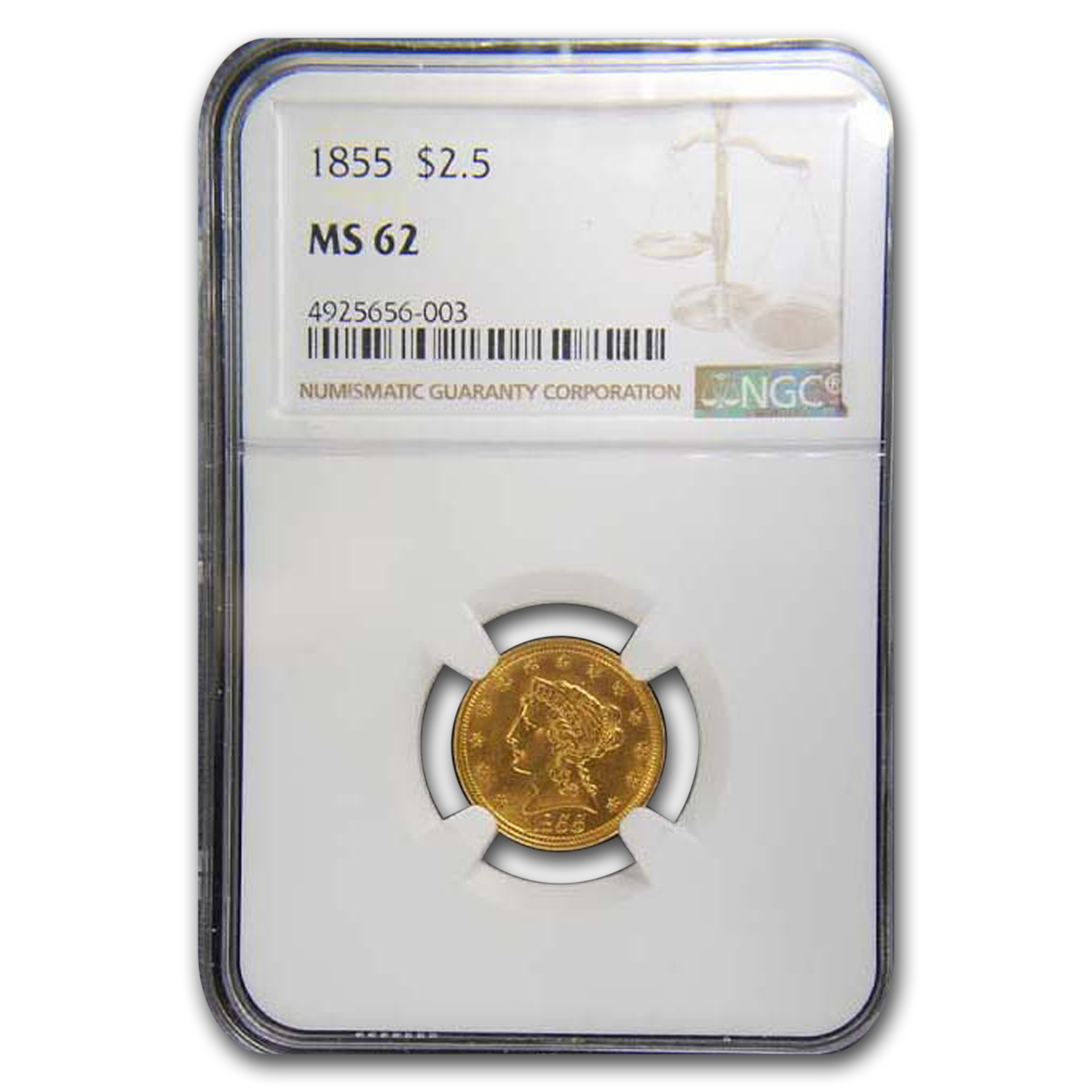 Buy 1855 $2.50 Liberty Gold Quarter Eagle MS-62 NGC
