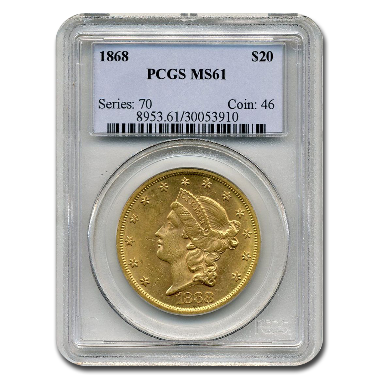 Buy 1868 $20 Liberty Gold Double Eagle MS-61 PCGS